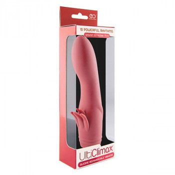 Розовый вибратор с усиками Ulti Climax Rechargeable Vibrator - 17 см.